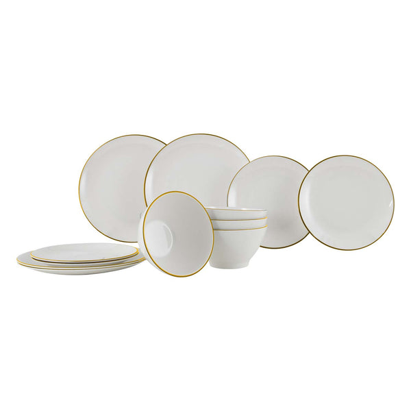 Gimex Linea Line Premium Melamine Tableware - White with Gold Trim 12 Piece Set