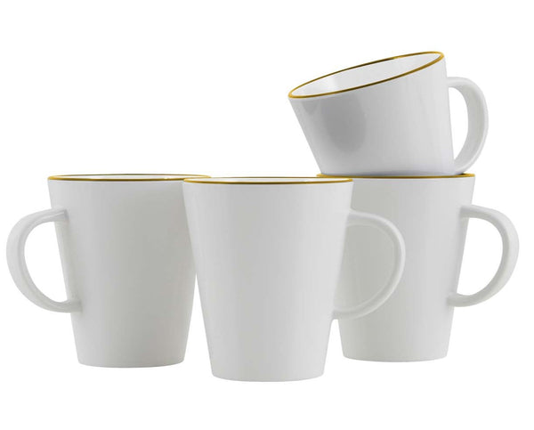 Gimex Linea Line Melamine Mug 350ml - White with Gold Trim - Set of 4