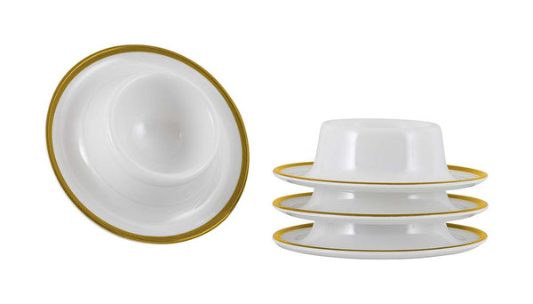 Gimex Linea Line Melamine Egg Cup Set - White with Gold Trim - Set of 4