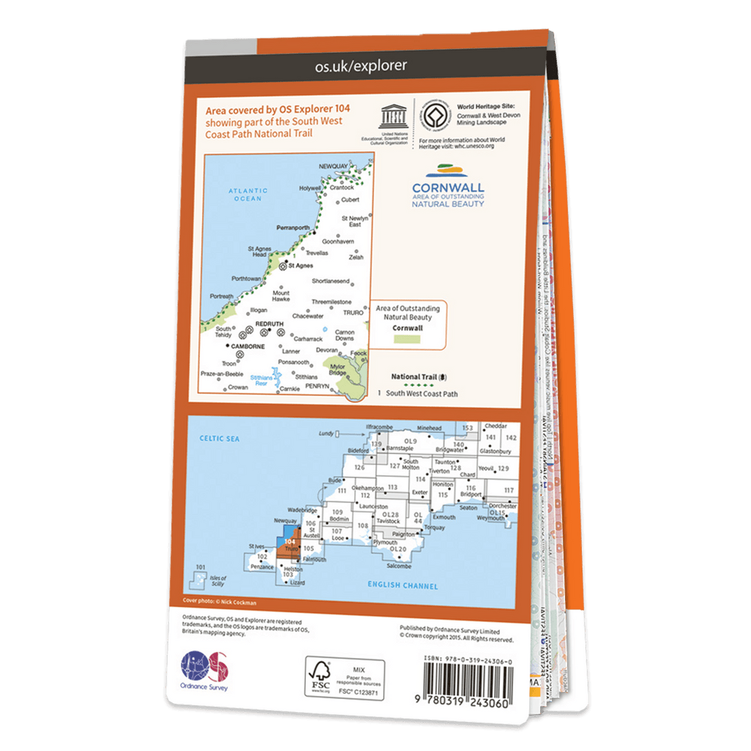 OS Explorer Map 104 - Redruth & St Agnes Camborne & Perranporth - Towsure