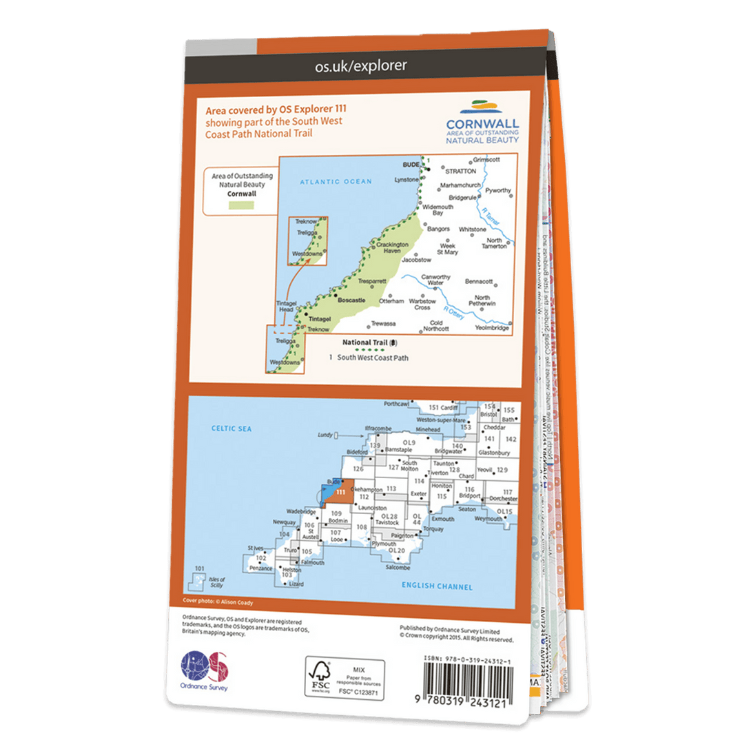 OS Explorer Map 111 - Bude Boscastle & Tintagel - Towsure