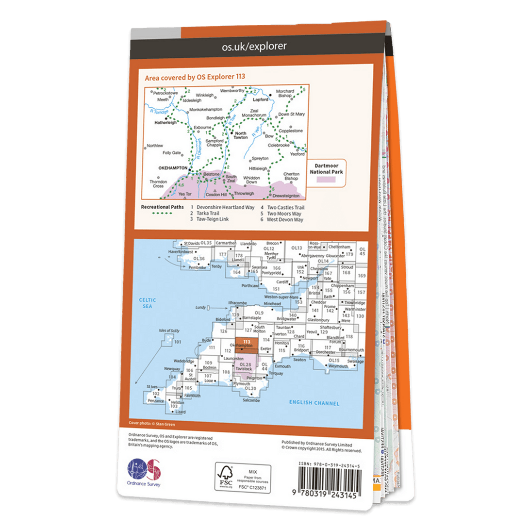 OS Explorer Map 113 - Okehampton Hatherleigh North Tawton & Lapford - Towsure