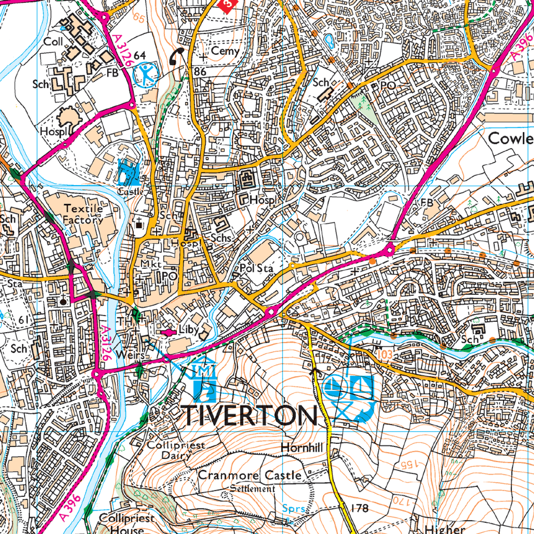OS Explorer Map 114 - Exeter & the Exe Valley Crediton Tiverton & Dulverton - Towsure