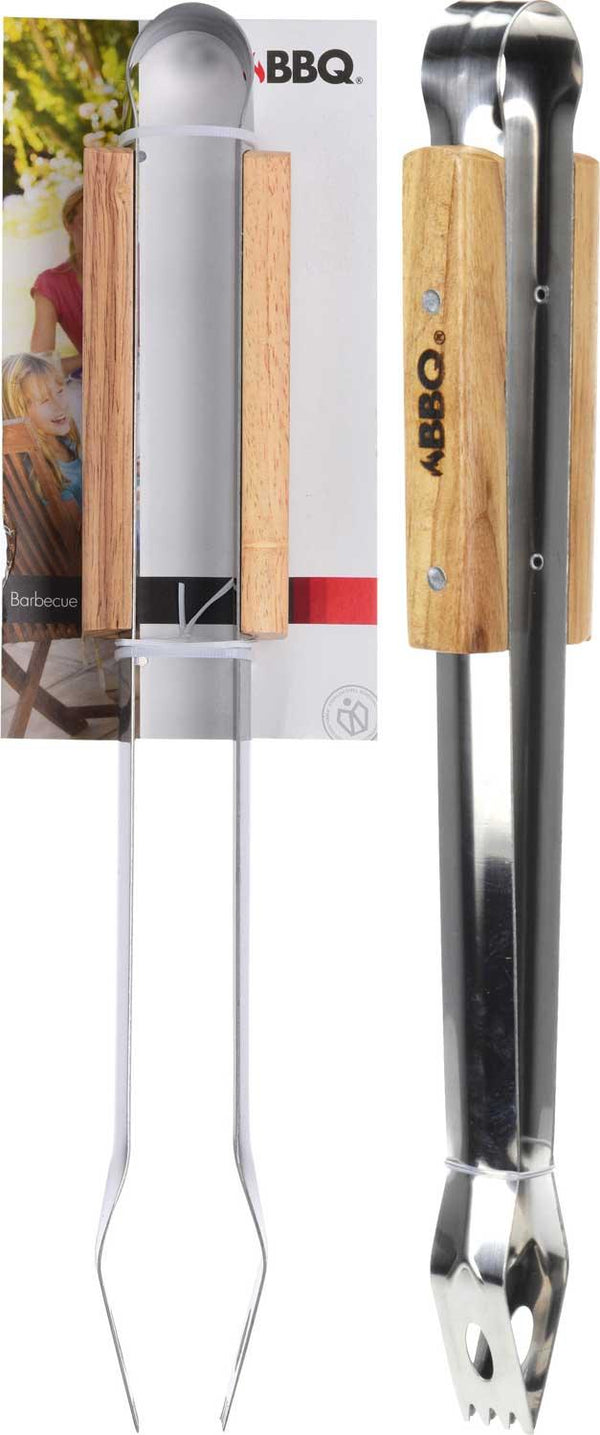 Stainless Steel Barbecue Tongs with Wooden Handles - Towsure