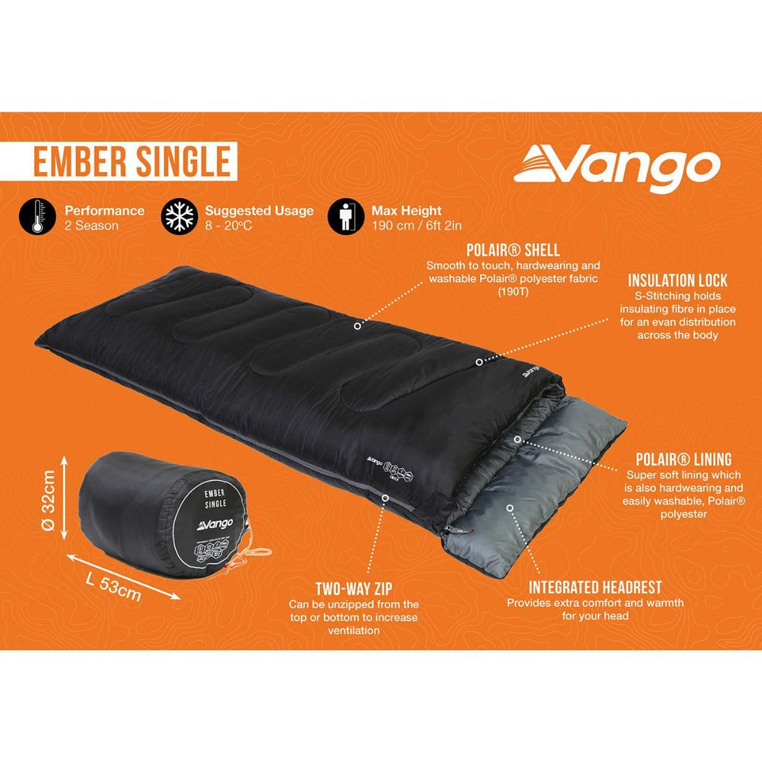 Vango Ember Single Sleeping Bag - Black - Towsure