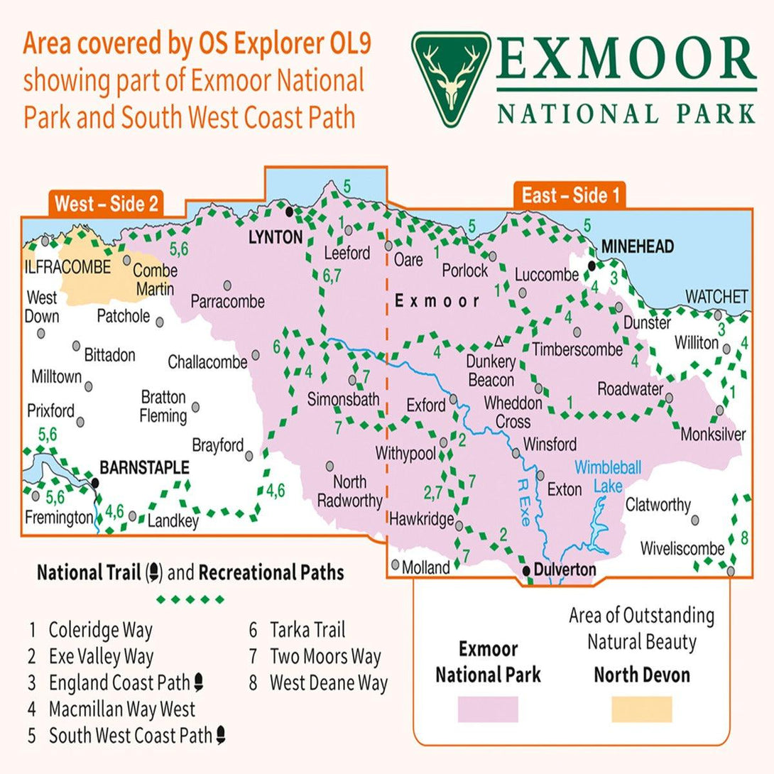 Waterproof OS Map OL9 - Exmoor - Towsure