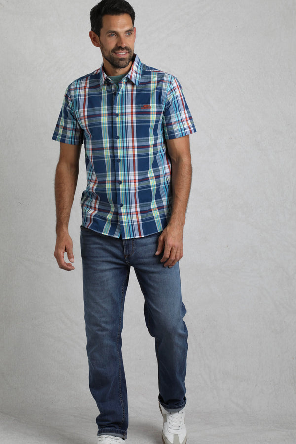 Weird Fish Men's Judd Organic Cotton Short Sleeved Shirt - Estate Blue