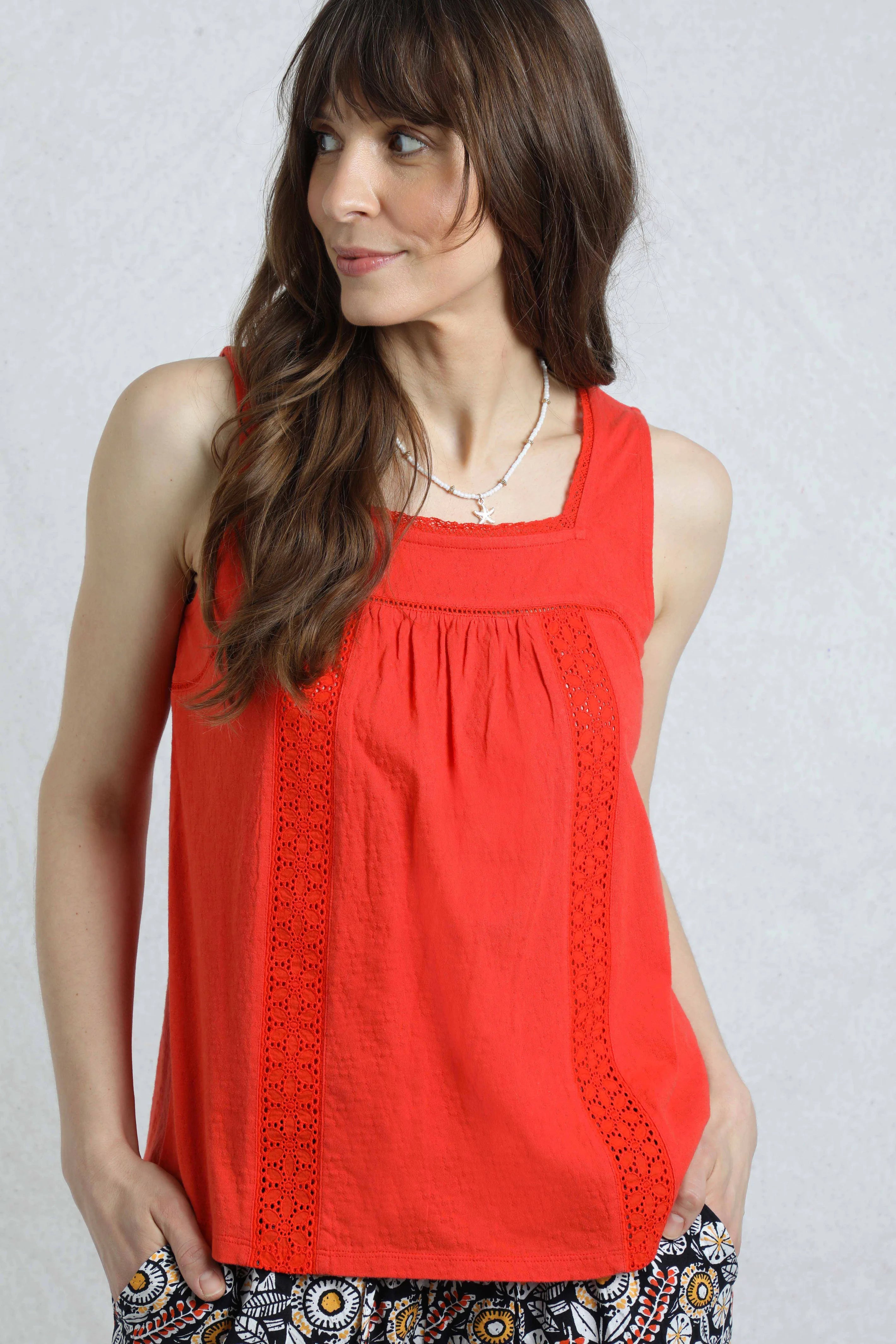 Weird Fish Women's Chelle Vest Top - Tango Red - Towsure