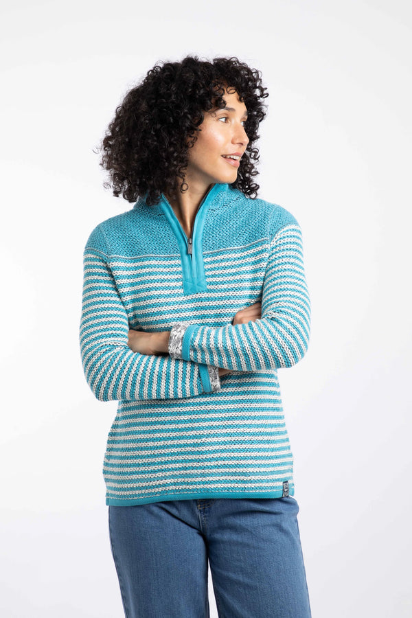 Weird Fish Juliet Women's 1/4 Zip Macaroni Sweater - Arctic Blue