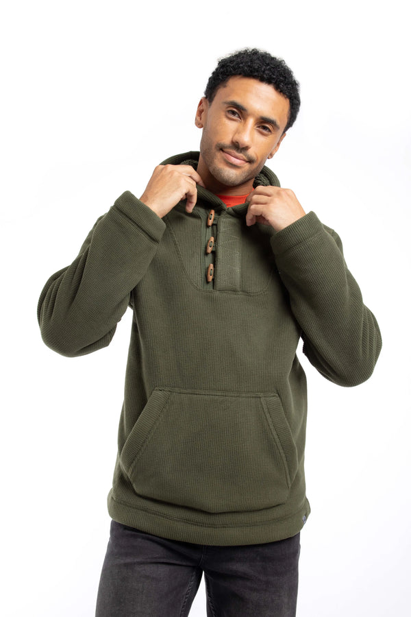 Weird Fish Inglewood Men's Button Neck Hoody - Fir Green
