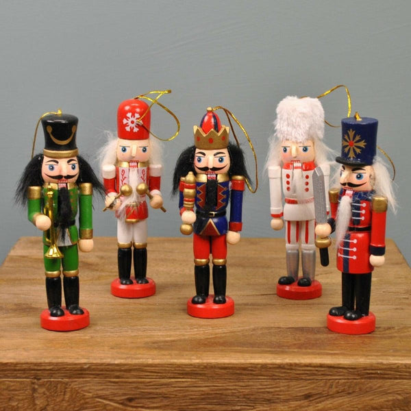 13cm Wooden Hanging Nutcrackers Set of 5 - Towsure