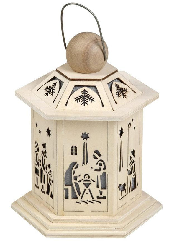 14cm LED Wooden Christmas Lantern - Nativity - Towsure