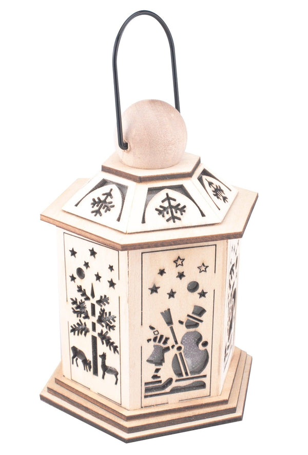 14cm LED Wooden Christmas Lantern - Snowman - Towsure