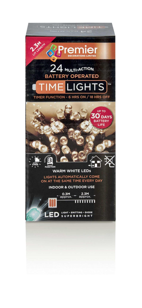 24 Multi Action Battery Warm White LED Christmas Lights - 2.3 Metre - Towsure