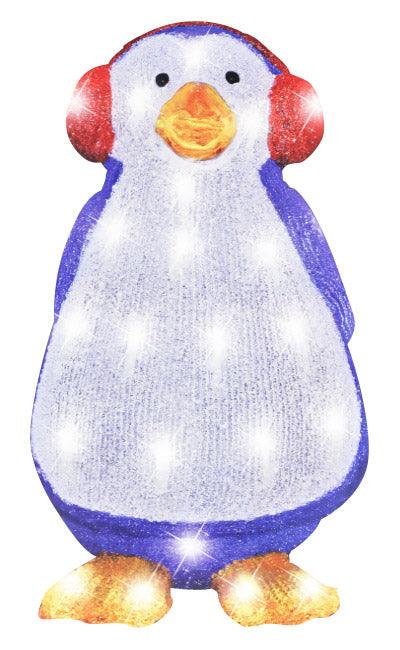 37cm Illuminated LED Penguin with Red Ear Muffs - Towsure