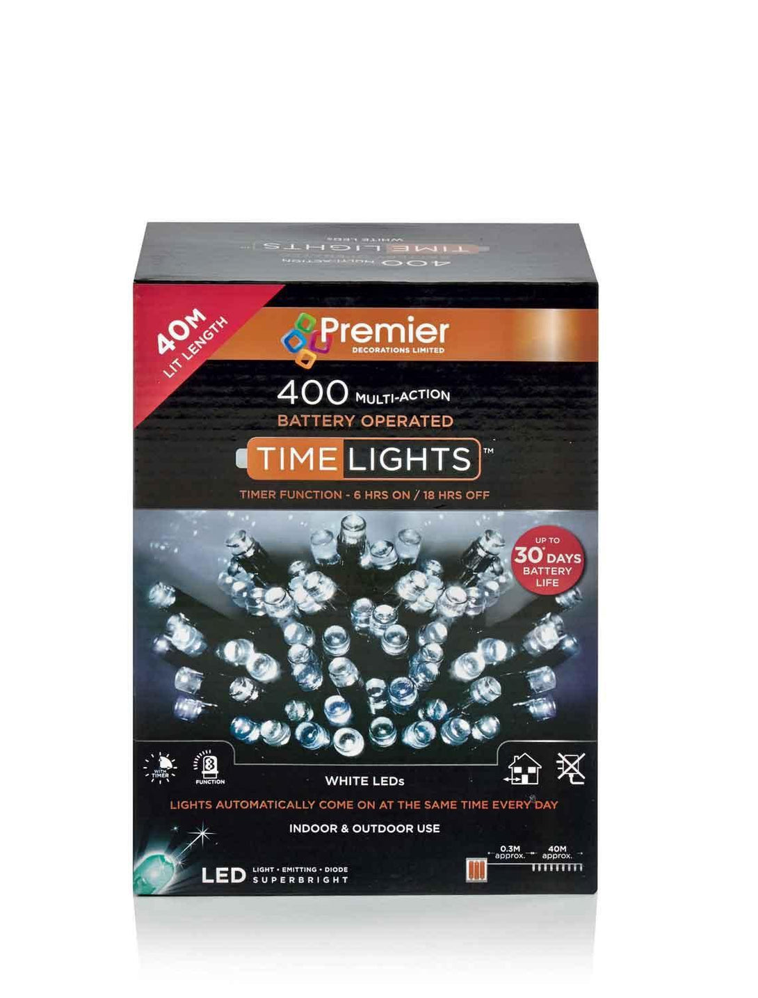 400 Multi Action Battery-Operated LED Cool White Christmas Lights - Towsure