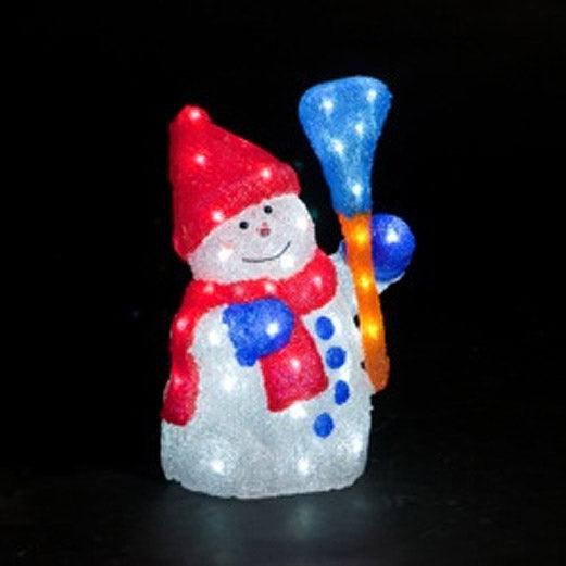 43cm Illuminated Snowman with Red Scarf & Broom - Towsure
