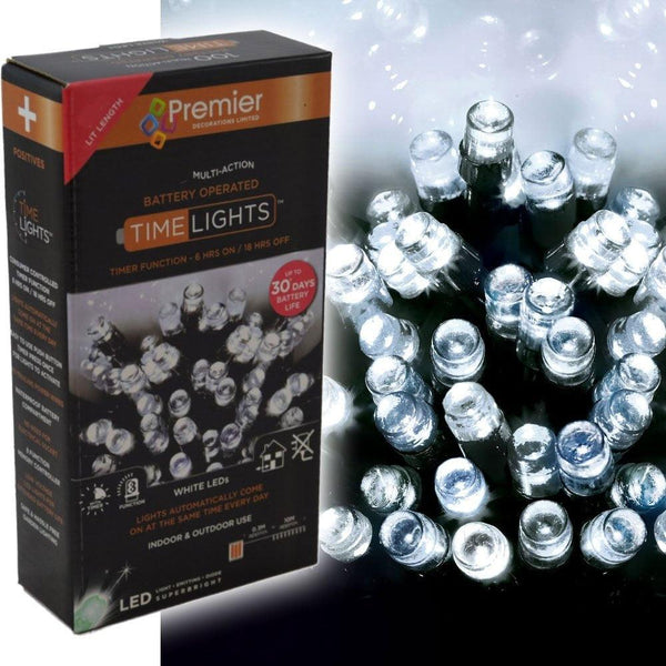 600 Multi Action Battery-Operated LED Cool White Christmas Lights - Towsure