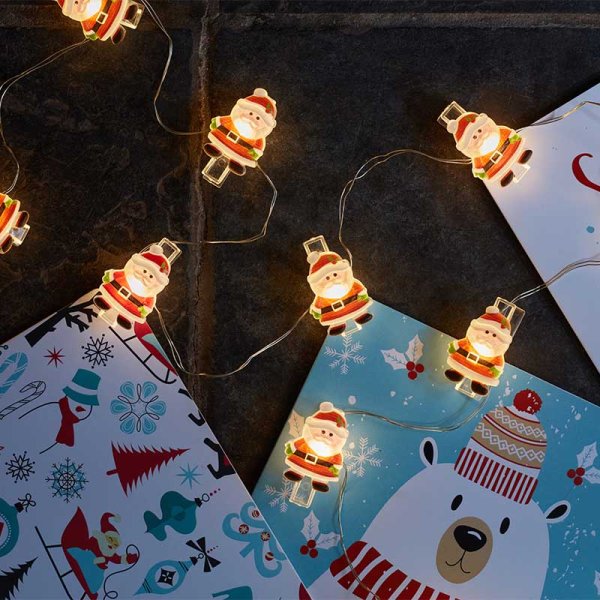 ClipCard Santa String Lights - Set of 10