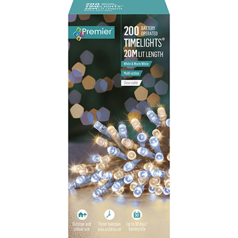 Premier 200 Multi-Action Battery Operated White & Warm White LED Lights ...