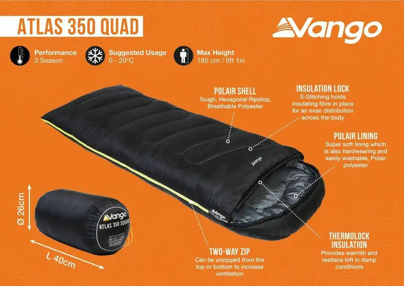 Vango Atlas 350 Quad Sleeping Bag Features