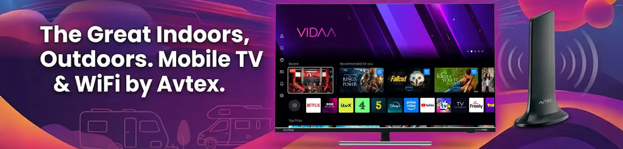 The Great Indoors, Outdoors.  Mobile TV & WiFi by Avtex