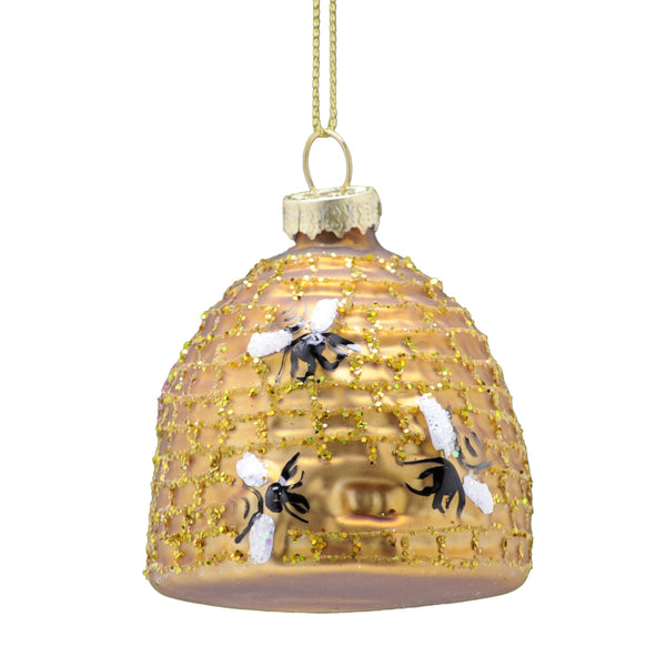 Festive 7cm Glass Beehive with Bees Decoration