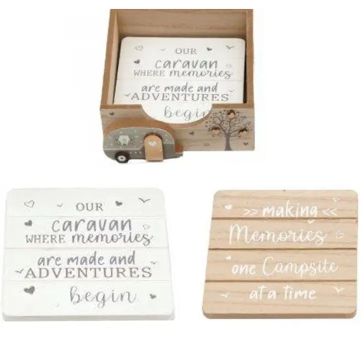 Wooden Caravan Coasters – Set of 4 with Tray | Towsure
