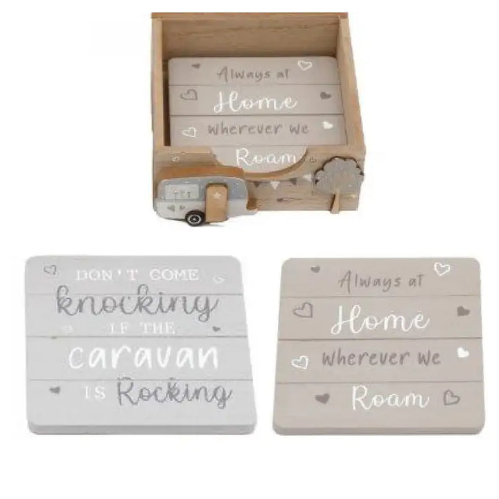 Wooden Caravan Coasters – Set of 4 with Tray | Towsure