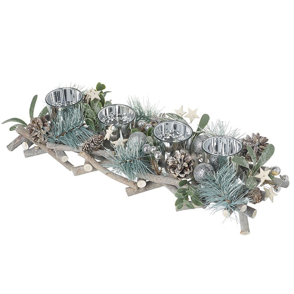Silver Foliage 4 Tea Light Holder – Christmas Centrepiece 40cm