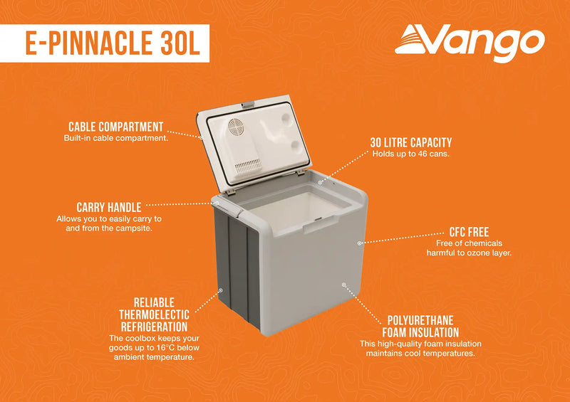 Vango E-Pinnacle 30 Litre Cooler Box Feature Infographic