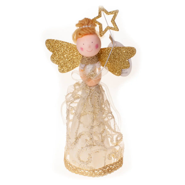 Festive 25cm Gold Christmas Treetop Angel with Star