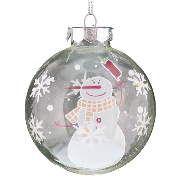 Festive 8cm Clear Glass Snowman Bauble