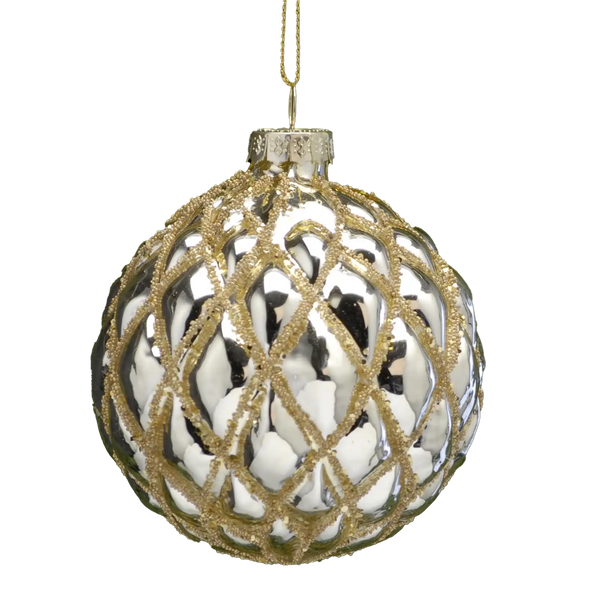 Festive 8cm Copper Champagne Gold Diamond Glass Bauble