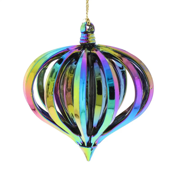 Festive 8cm Dark Iridescent Glass Onion Bauble