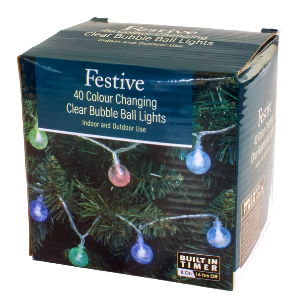 Festive 40 Colour Changing Clear Bubble Ball Christmas Lights