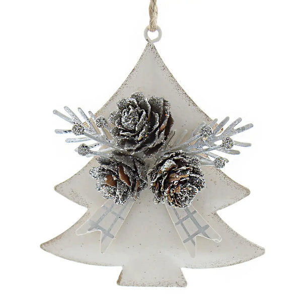 Festive 9cm White Metal Hanging Christmas Tree Decoration