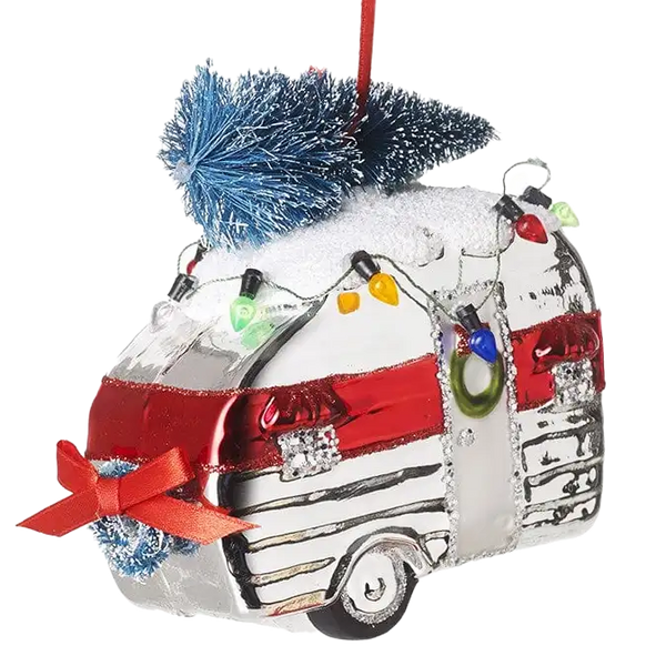 Silver Glass Caravan Christmas Decoration