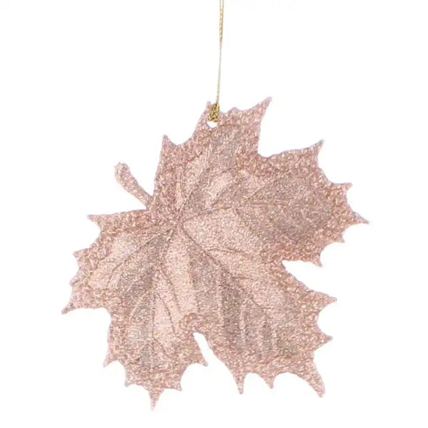 Festive 11cm Light Copper Glittery Hanging Maple Leaf Decoration