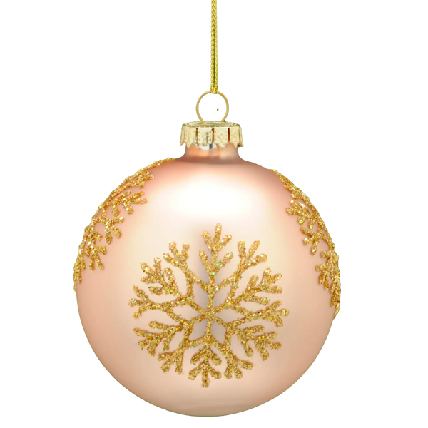 Festive 8cm Matt Gold Glitter Snow Christmas Bauble