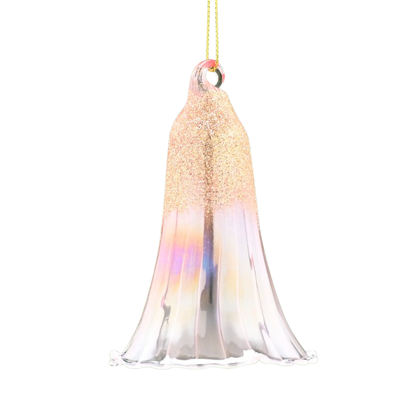 Festive 10cm Ombre Pink Iris / Clear Glass Bell Christmas Decoration