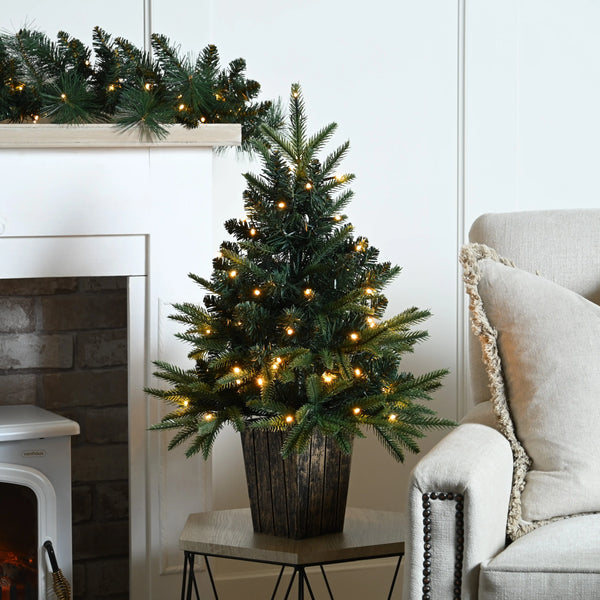 Festive 60cm Battery-Operated Warm White Pre-Lit Christmas Tree in Pot