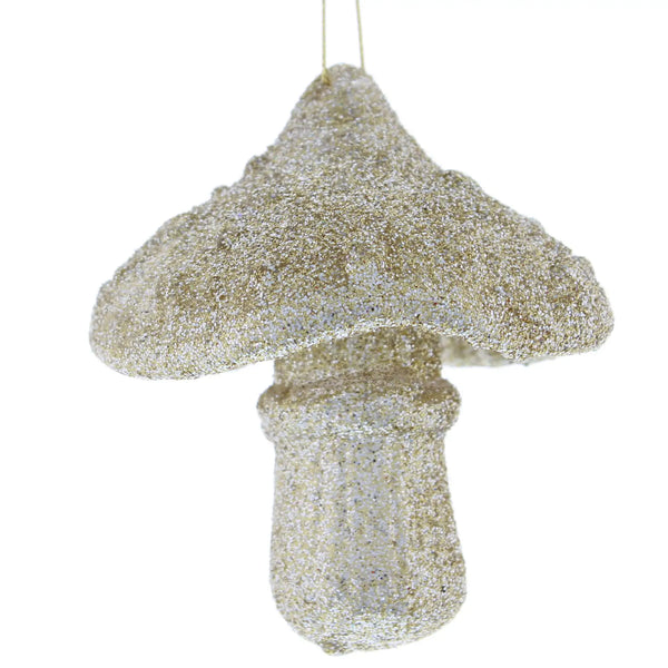 Festive 9cm Champagne Glitter Mushroom Hanging Christmas Ornament