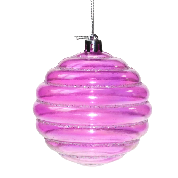 Festive 8cm Petrol Effect Ridged Christmas Bauble