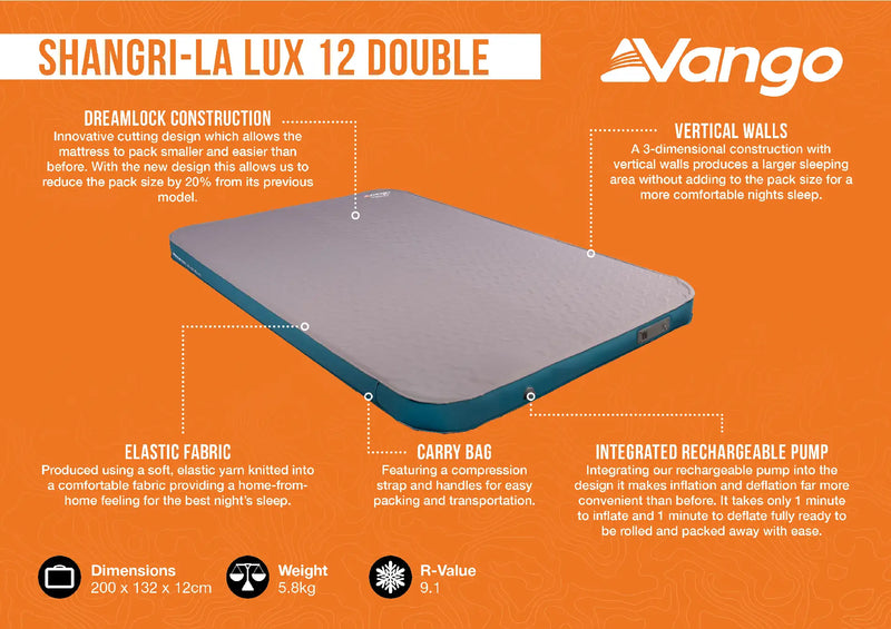 Vango Shangri-La Lux 12cm Double Self-Inflating Mat with Pump