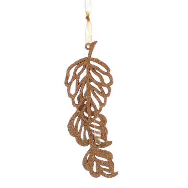 Festive 17cm Hanging Wooden Cascading Leaves Tree Decoration