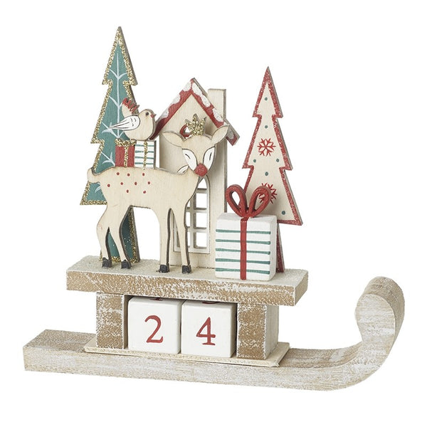 Wooden Reindeer & Sleigh Scene Advent Countdown Ornament