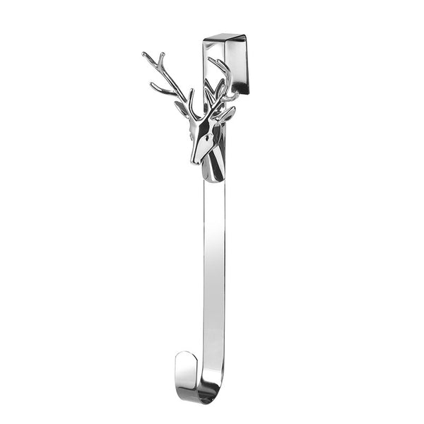 Metal Over-Door Christmas Wreath Hanger - Chrome Reindeer
