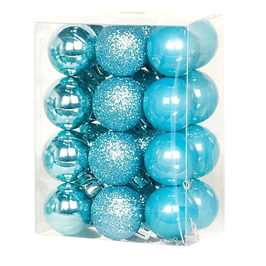 Accents 24 Multi Finish Christmas Baubles 30mm - Ice Blue - Towsure