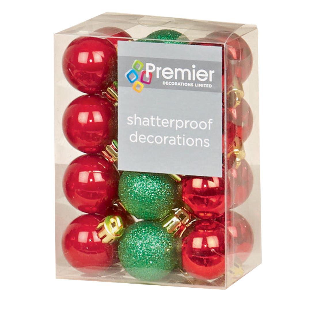 Accents 24 Multi Finish Christmas Baubles 30mm - Red/Green - Towsure